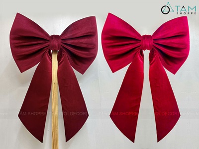 Nơ đỏ vải nhung xịn 2 cánh đuôi xéo dài cỡ lớn [Đứng form - Nhiều cỡ] PK-NO-12